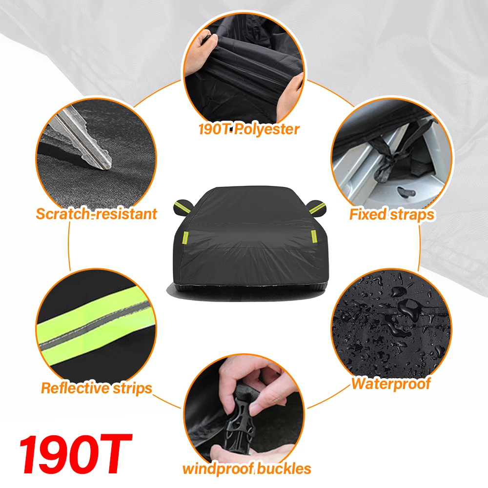 Car Cover Full Exterior SUV Auto Cover Sunshade Dustproof Protection With Reflective strips Black Universal for Hatchback Sedan