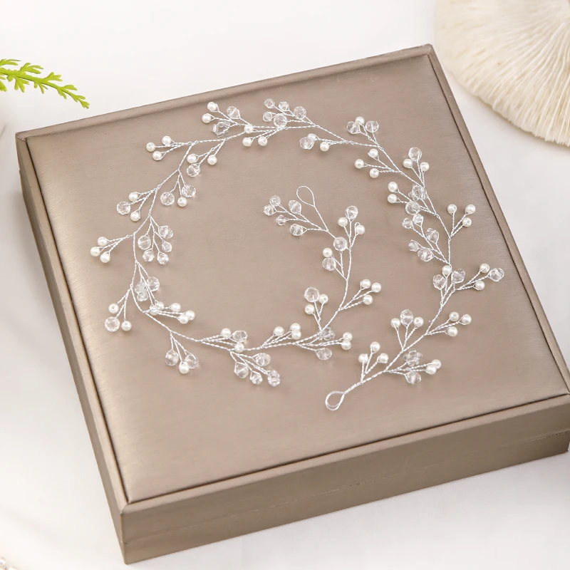 Wedding Hair Accessories Pearl Headdress Silver Color Baroque Crystal Headband Bridal Tiara Handmade Hair Jewelry Ladies Tiara image 3