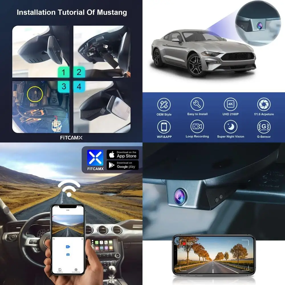 

4K Dash Cam Adapts for Ford Mustang 2019-2023 (HD2-0141/ with Sensor Cover), Integrated OEM Look, 2160P UHD Video, Built-in WiFi