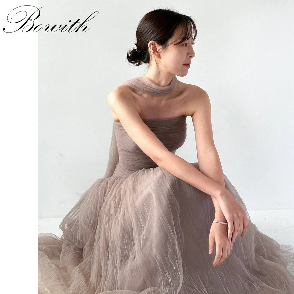 

Bowith Korean Wedding Dresses Strapless Tulle Bridal Gown Customized Photo Shoot A-Line Bride Dresses Korean Evening Dresses