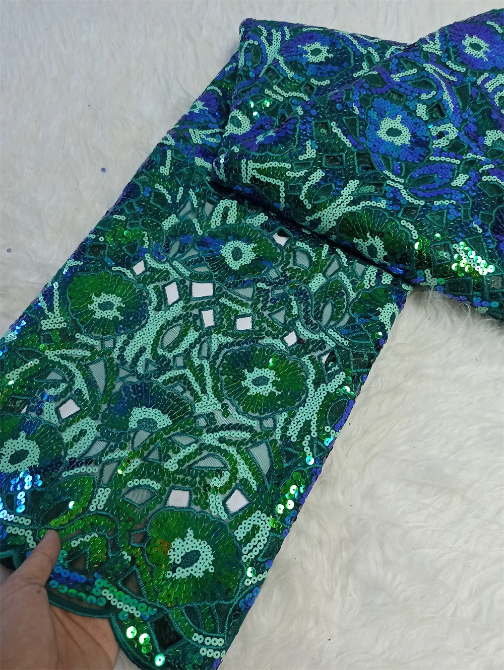 

NEW African Nigerian Embroidered Lace Tulle Fabric Guipure Sequins Luxury Wedding Dress & Bridal Gown Premium Net Cloth 5 Yards