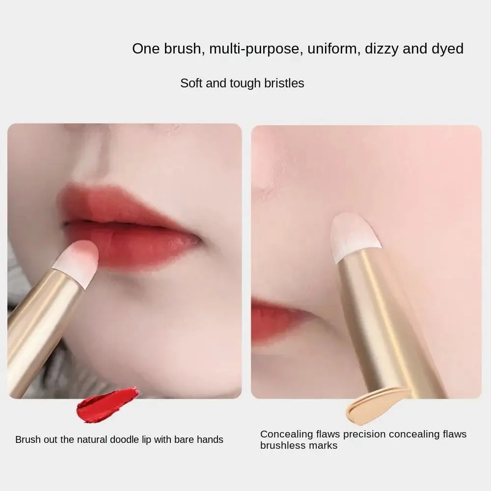 Dustproof Double-headed Lip Brush with Protect Cap Lip Liner Makeup Brush Metal Handle Eyeshadow Applicator Concealer Brush