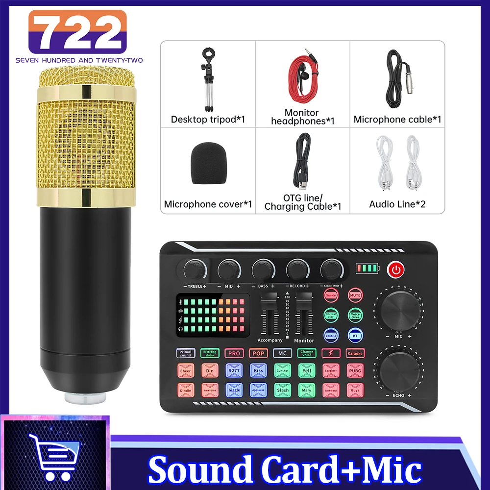 

DJ Equipment Microphone Sound Card Console Studio Sound Card Kit For Phone Mixing Voice Changer Live Voice Mixer F998 Sound Card