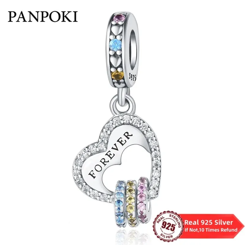 New 925 Sterling Silver Heart-shaped Colorful Zircon Bead Pendant Charms Fits The Original Pandora Bracelet Women Diy Jewelry