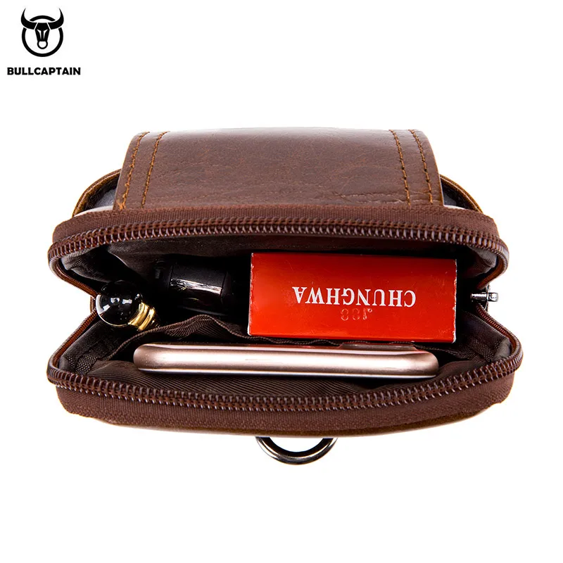 BULLCAPTAIN  Genuine Leather Vintage Waist Packs Men Travel Fanny Pack Belt Bum Shoulder Bag Waist Bag Mobile Phone Pouch