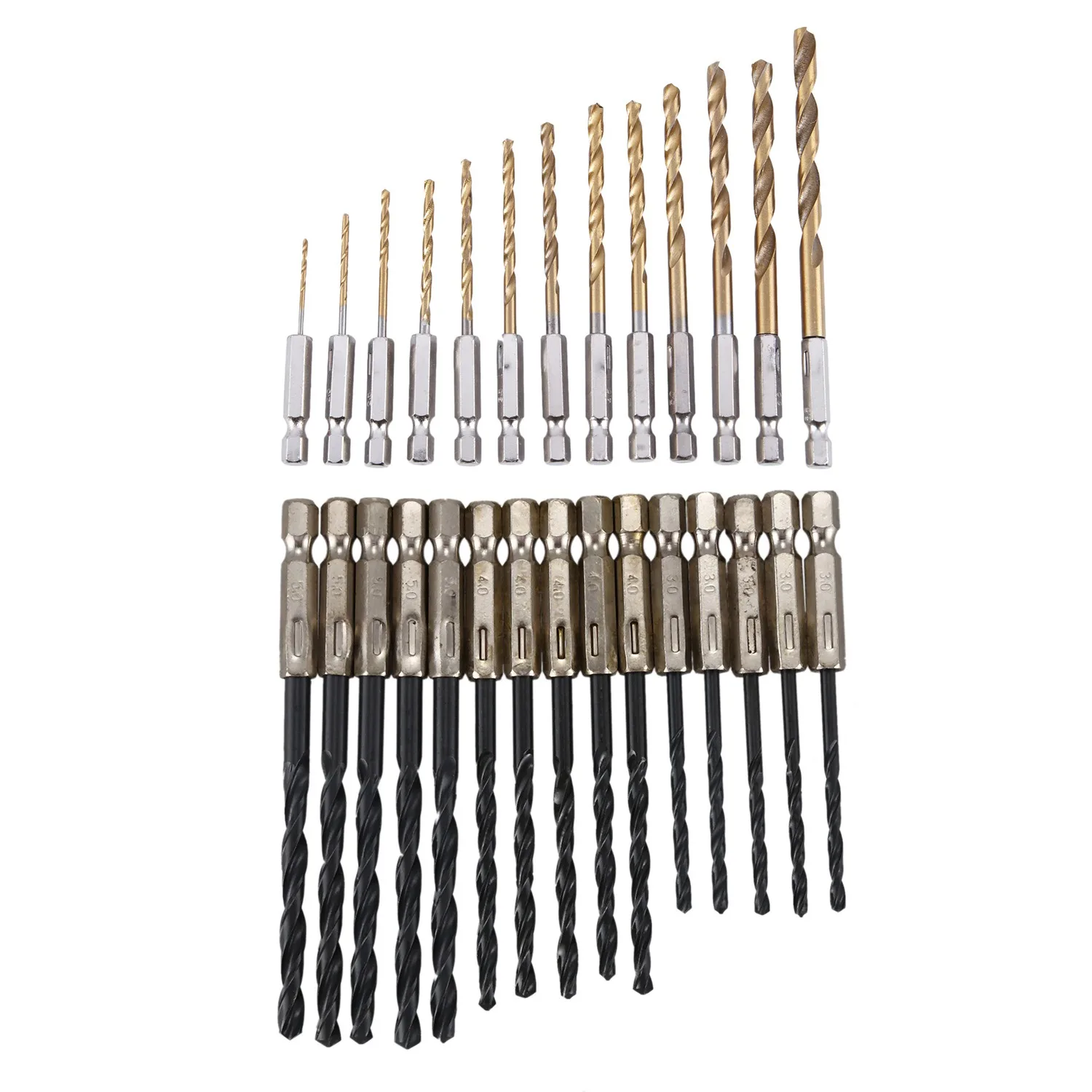 ABVS 2er-Set Schnellarbeitsstahl-Bohrer-Set mit Titanbeschichtung und Sechskantschaft – 1 Set 15 Stück und 1 Set 13 Stück
