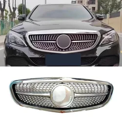 Front Bumper Grille Racing Grill Facelift Diamond Mesh For Mercedes Benz C W205 Exclusive Elegance C220 C250 C300 C350 2014-2021
