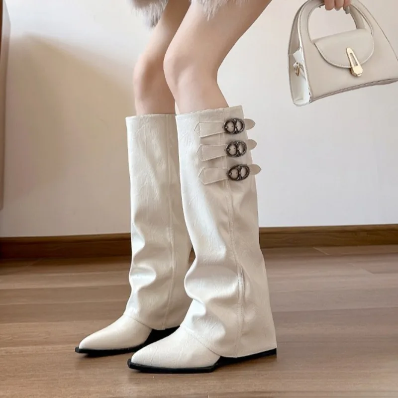 

New Retro Women's Shoes Exquisite Pointed Tip Knight Boots for Woman Fashion Stack Knee High Boots Designer Shoes Botas Mujer