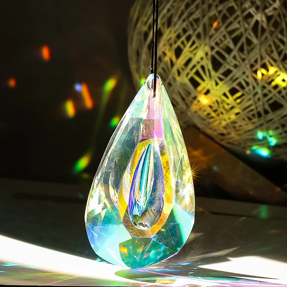 120mm Crystal Suncatcher Window Hanging Rainbow Maker AB Color Prism Glass Faceted Chandelier Part Drop Pendant Light Reflection