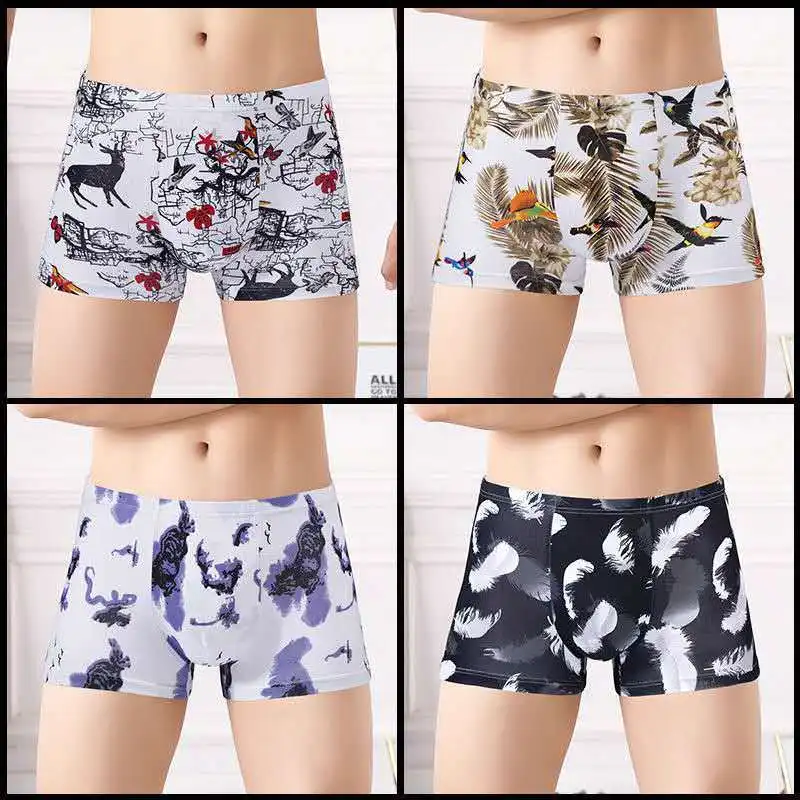 

4pcs/lot Male Panties Soft Make Pants Shorts Men's Underwear Boxers Breathable Man Solid Underpants Comfortable Milk Ice Silk