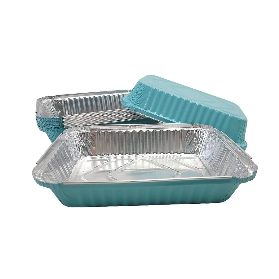 Sartenes para llevar poco profundas de colores con tapa de tablero, 1,5 libras, almacenamiento de alimentos, bandeja para hornear de papel de aluminio, sartenes de aluminio perfectas para cocinar