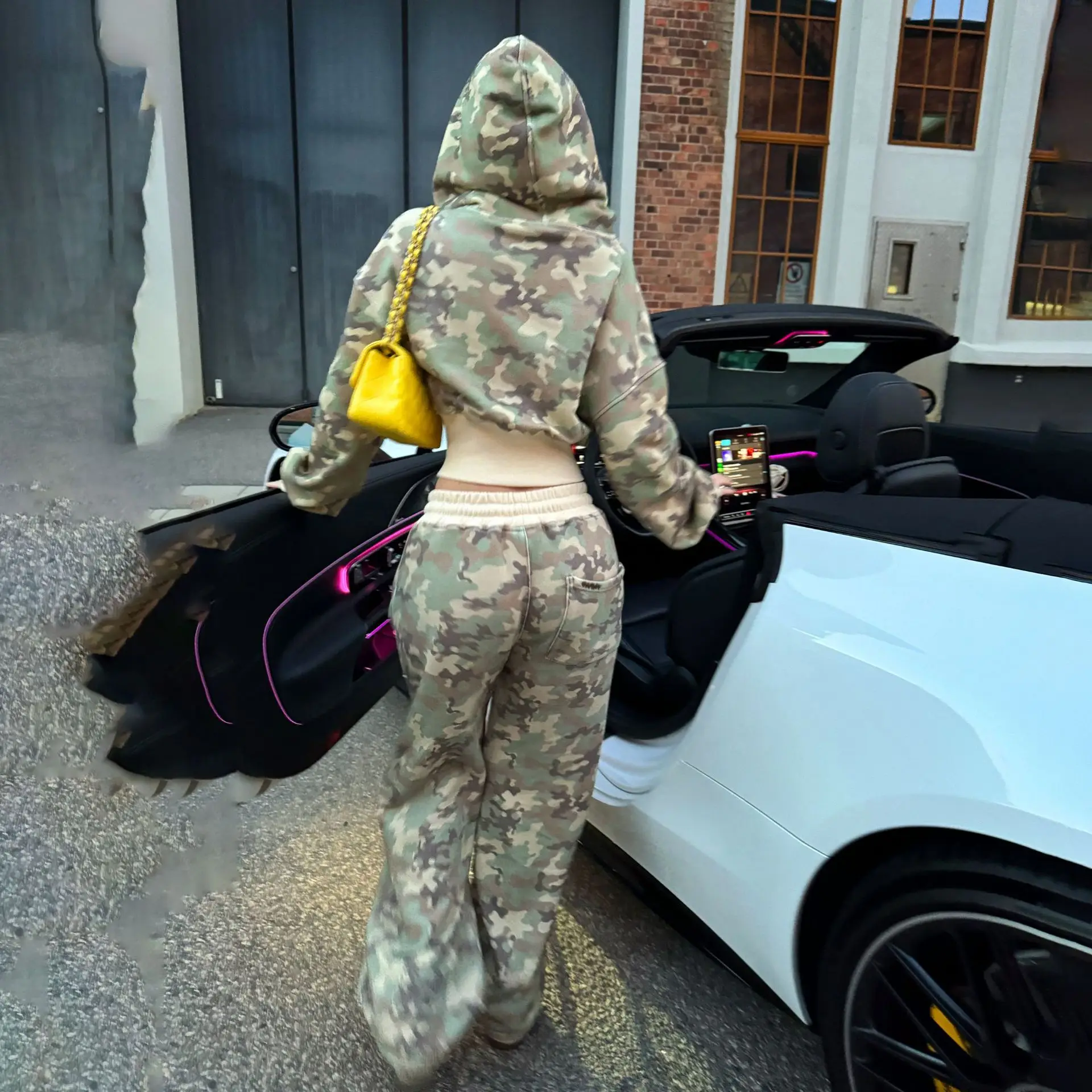 Camouflage Pattern Wide Leg Pants for Women, Casual Pants, Full Length, Spring, Summer, Autumn, 2024