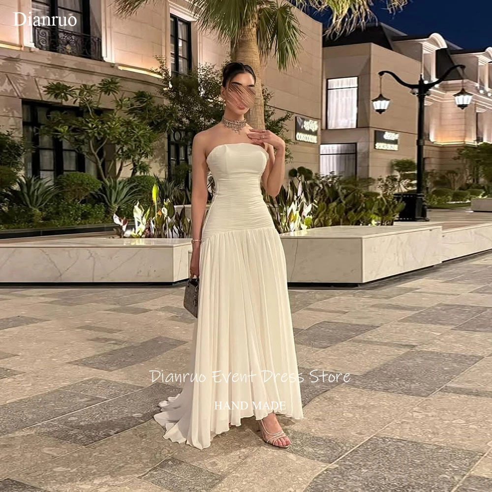 

Dianruo Sleeveless Pleated Evening Dresses A Line Ruched Bodice Prom Gowns Formal Strapless Long Vestido De Noiva Customized