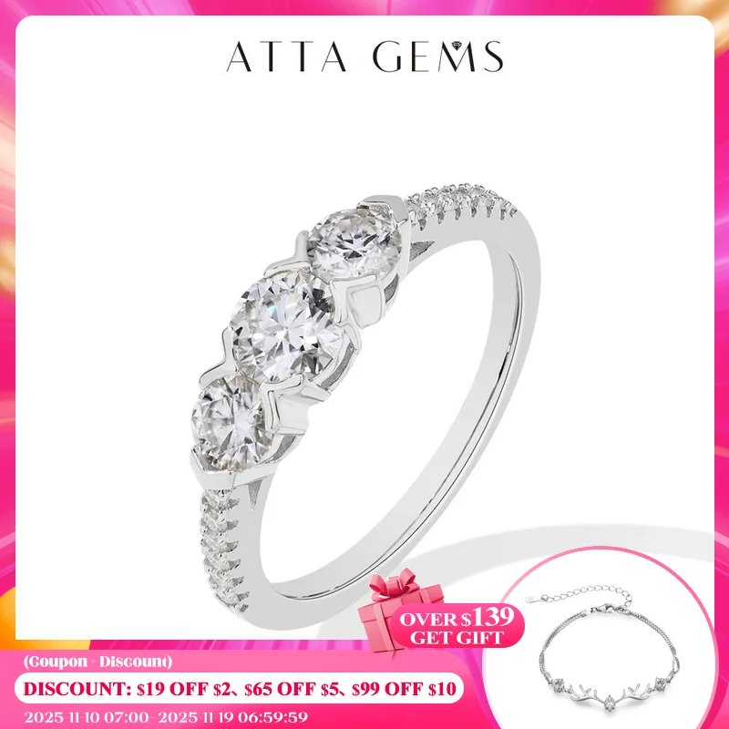 

ATTAGEMS три круглых кольца с бриллиантами из муассанита для женщин и мужчин 1,2 карата S925, серебро, позолоченные, ювелирные изделия для помолвки, подарок, новинка