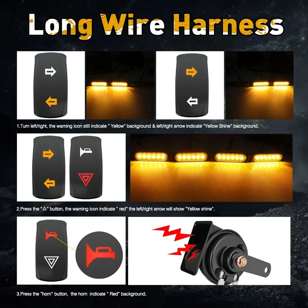 for Polaris Ranger, General, RZR UTV Turn Signal Kit Plug and Play Universal Street Legal Kit 110dB Horn Pre-Wired Waterproof