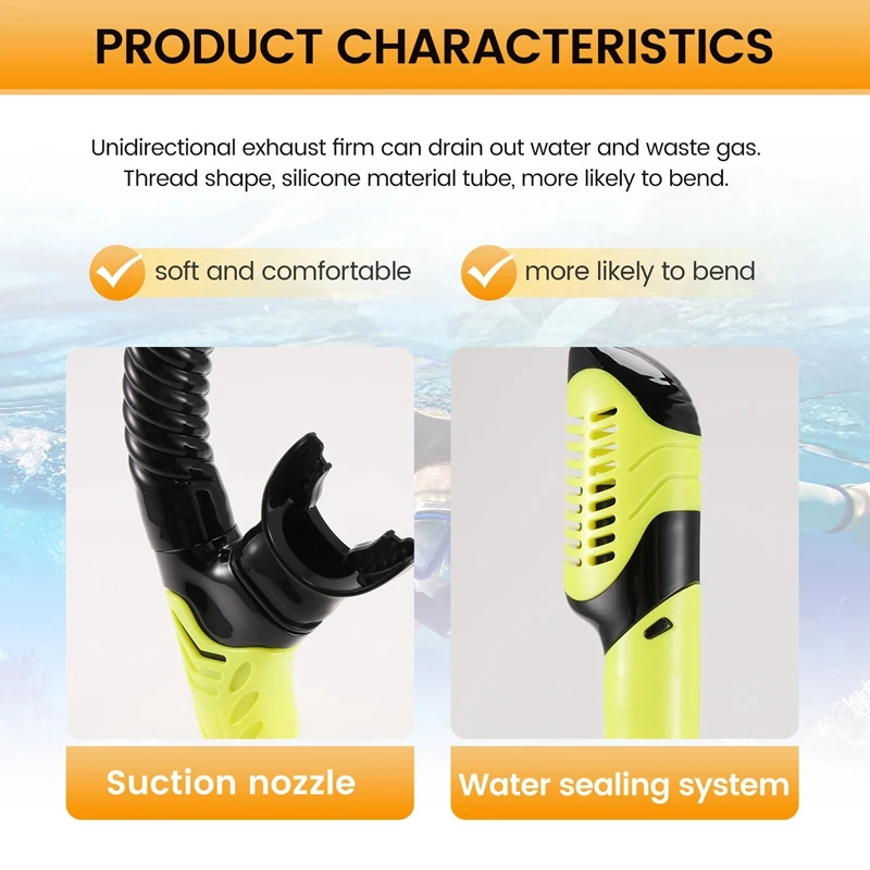 Dry Snorkel Tube Easy Breath Scuba Diving Splash Guard Top Valve Swimming Underwater Equipment For Adults Men Women