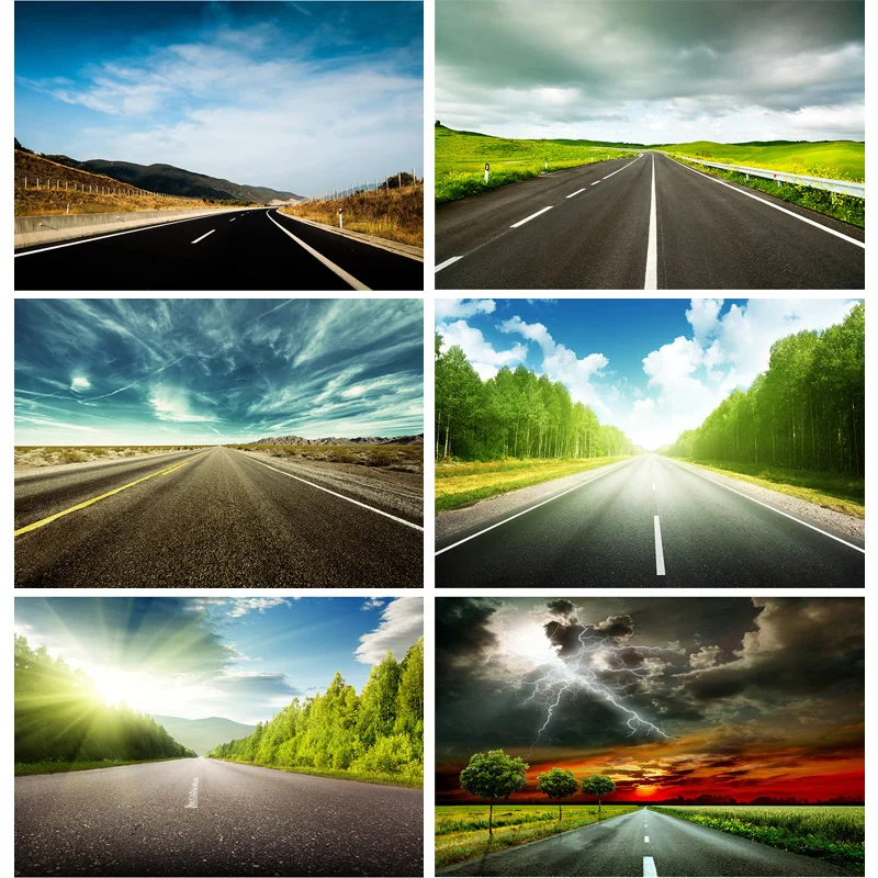 

Highway Natural Scenery Photography Background Travel Landscape Vinyl Photo Backdrops Studio Props 2162 TKGL-04