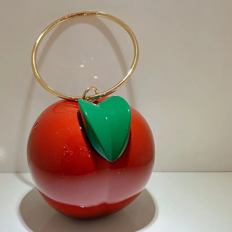 

Brand Design Boxes Chic Party Clutch Purse Handbags Fruit Style Red Round Acrylic Evening Bags Luxury Lady Ring Patchwork Wallet