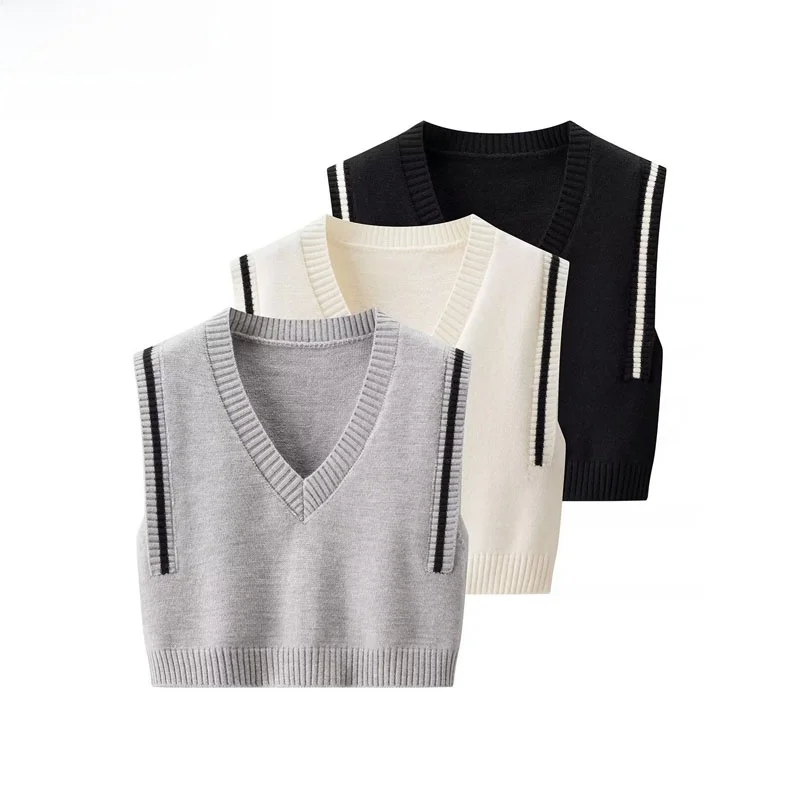 

Faionable Street Sle V-Ne Knitted ort Svel Vest Women's Loose Layering Top Polyester Fiber Regular Thin