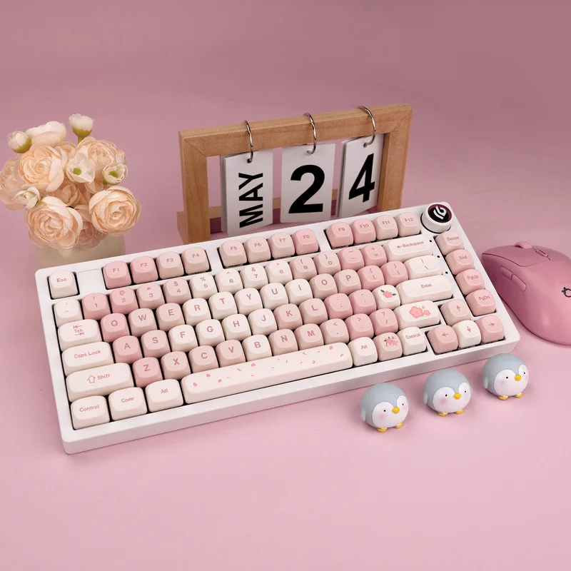 Sakura Pink Themed Keycaps 142key Moa Cherry Profile Pbt Thermal Sublimation Mechanical Keyboard Personalized Cute Cherry Keycap