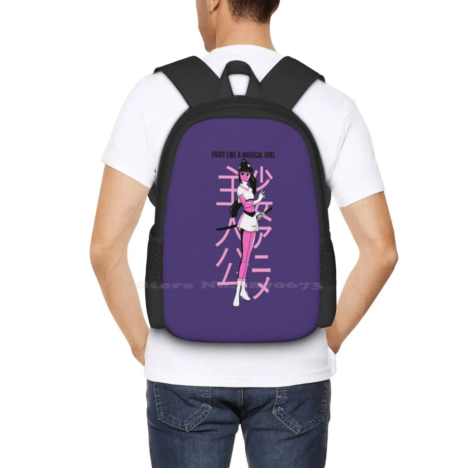 Vechten Als Een Magisch Meisje 3D-print Ontwerp Rugzak Student Tas Magische Meisjes Anime Gezicht Anime Personages Kawaii Anime Stijl