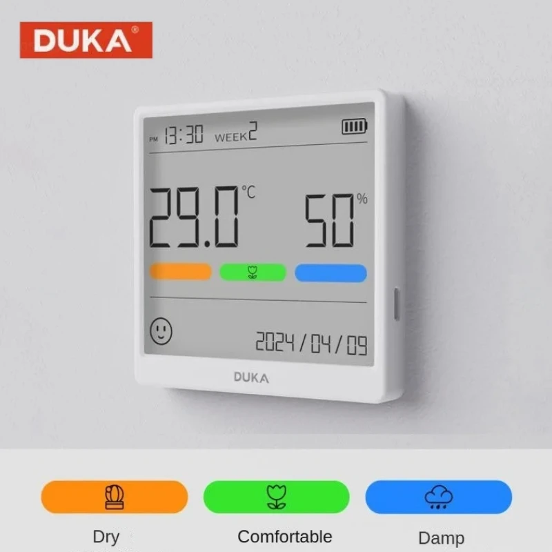 Duka THSE Temperatur- und Feuchtigkeitsmessgerät, Innenuhr, hochpräziser digitaler Wetterstations-Sensor für Zuhause, Typ C, wiederaufladbar