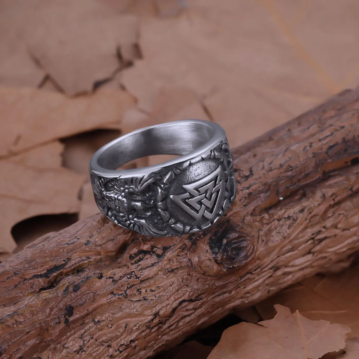 Stainless Steel Vikings Rune Totem Valknut Ring Nordic Mythology Odin Raven Huginn Muninn Amulet Jewelry Classic Ring Gift