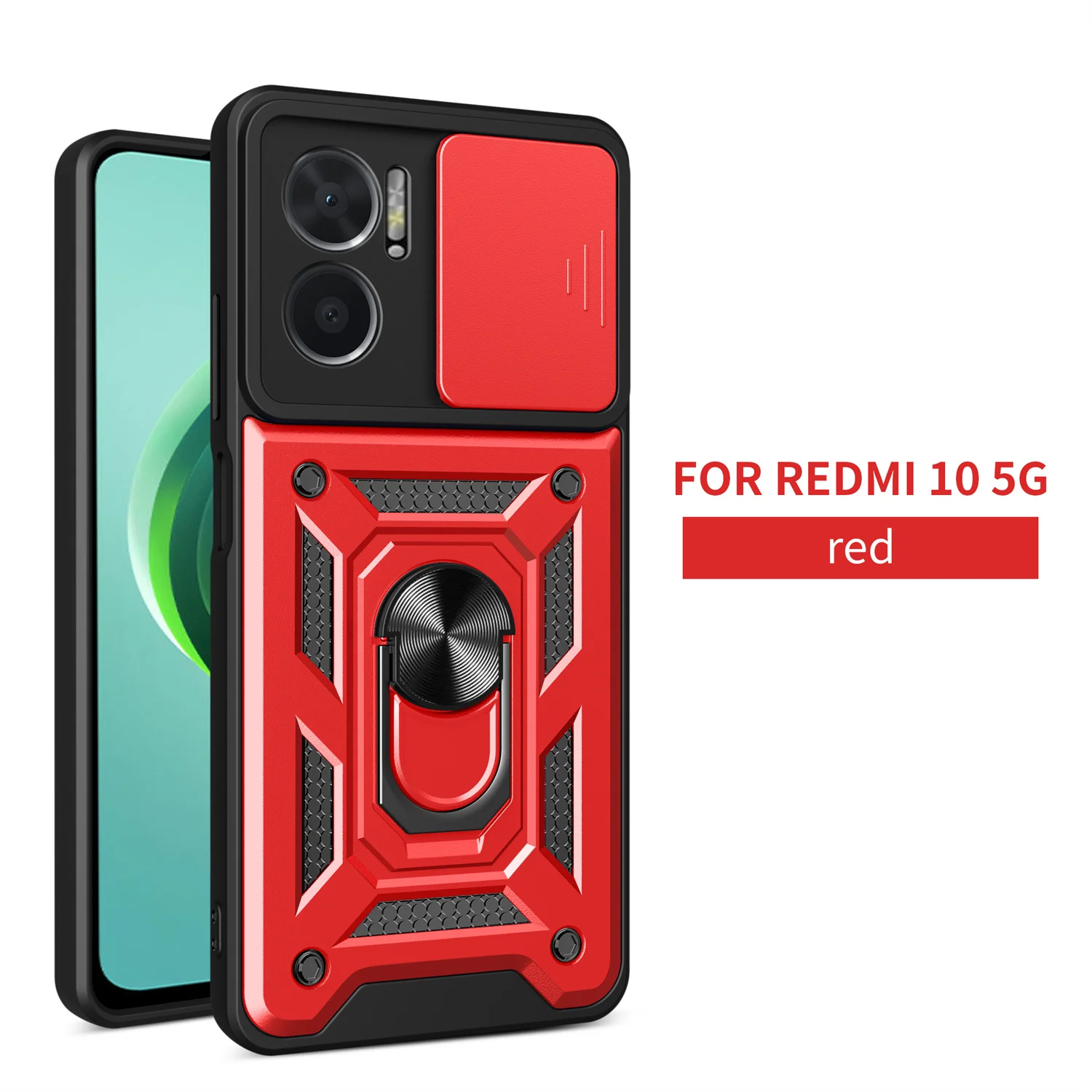 حافظة حماية للكاميرا بحامل محمول لهاتف Xiaomi Redmi 10 5G Armor Hybrid Rotating Bracket 360 °   غطاء Redmi10 5 جرام