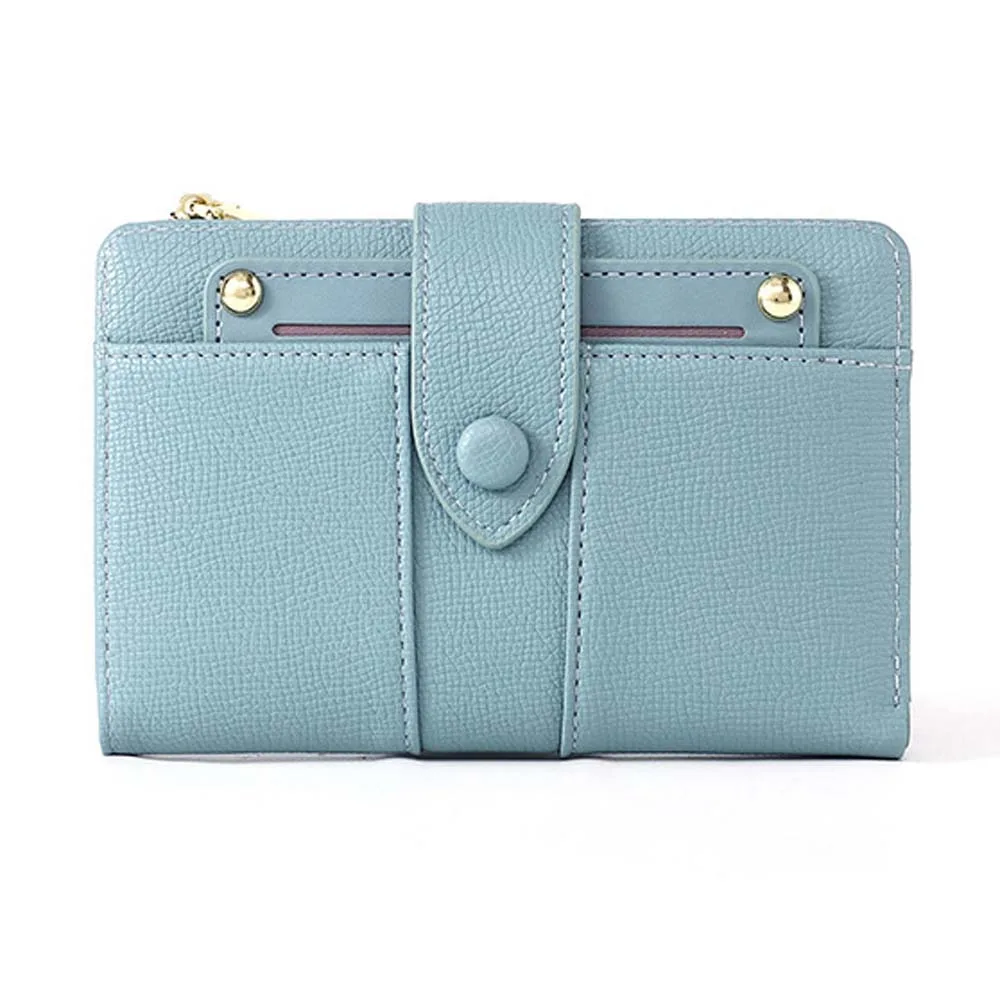 

Portable Women Wallet Snap Button Multiple Card Solid Color Card Bag Classic Style Anti-Splash Water Lady Short PU Purses Women