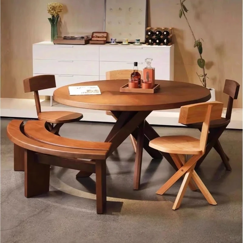 

French vintage solid wood dining table designer creative medieval style family table simple family small apartment dining tabl