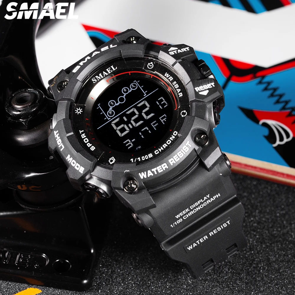 Relojes deportivos digitales para hombre, reloj de pulsera táctico resistente al agua negro para hombre, cronómetro Led de moda con esfera grande