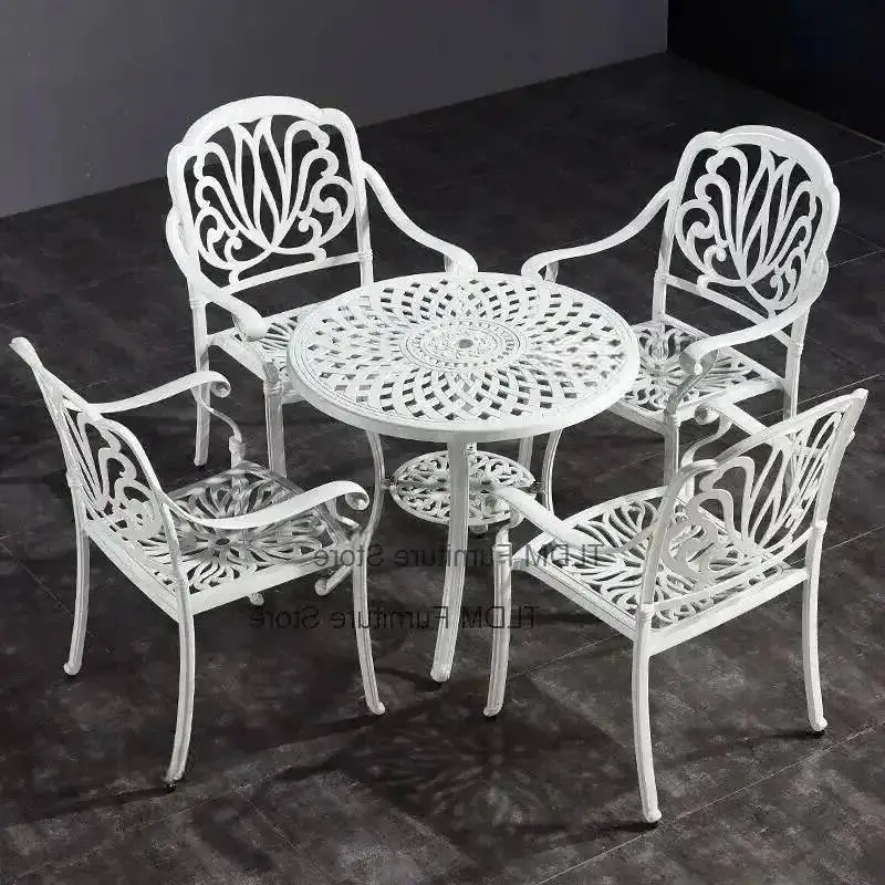 White European and Garden Iron set Table Villa Chair Balcony Leisure Simple Table Outdoor Waterproof Table Aluminum Furniture