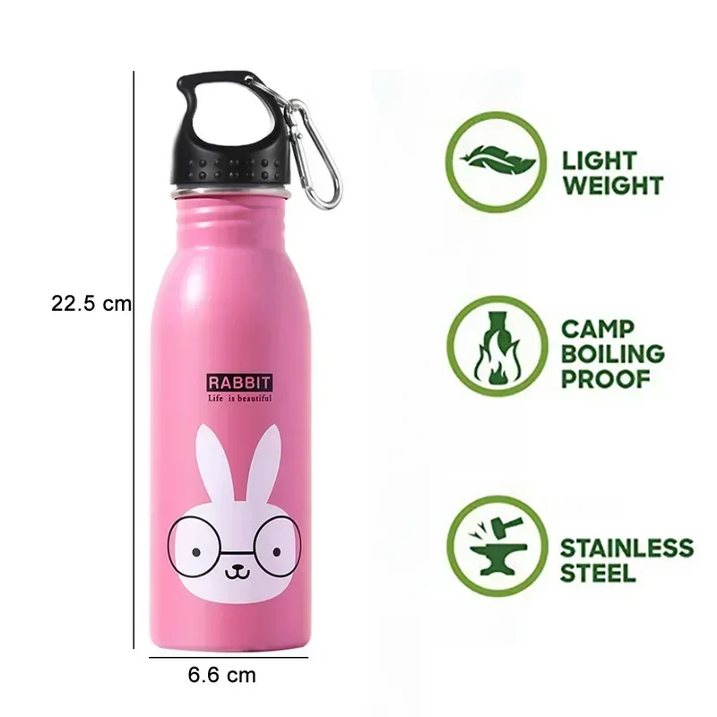 500ML Children\'s Stainless Steel Sports Water Bottles Portable Outdoor Cycling Camping Bicycle Bike Kettle