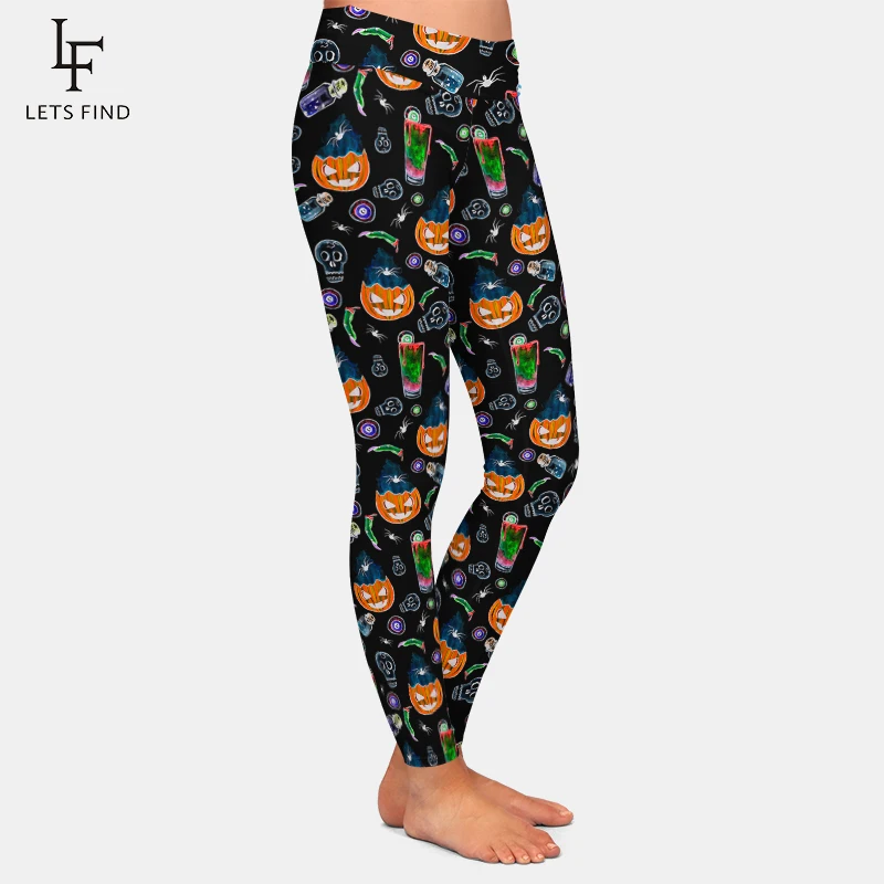 LETSFIND-pantalones de Halloween para mujer, Leggings con estampado de fantasma de calabaza 3D, Sexy, de cintura alta, para Fitness