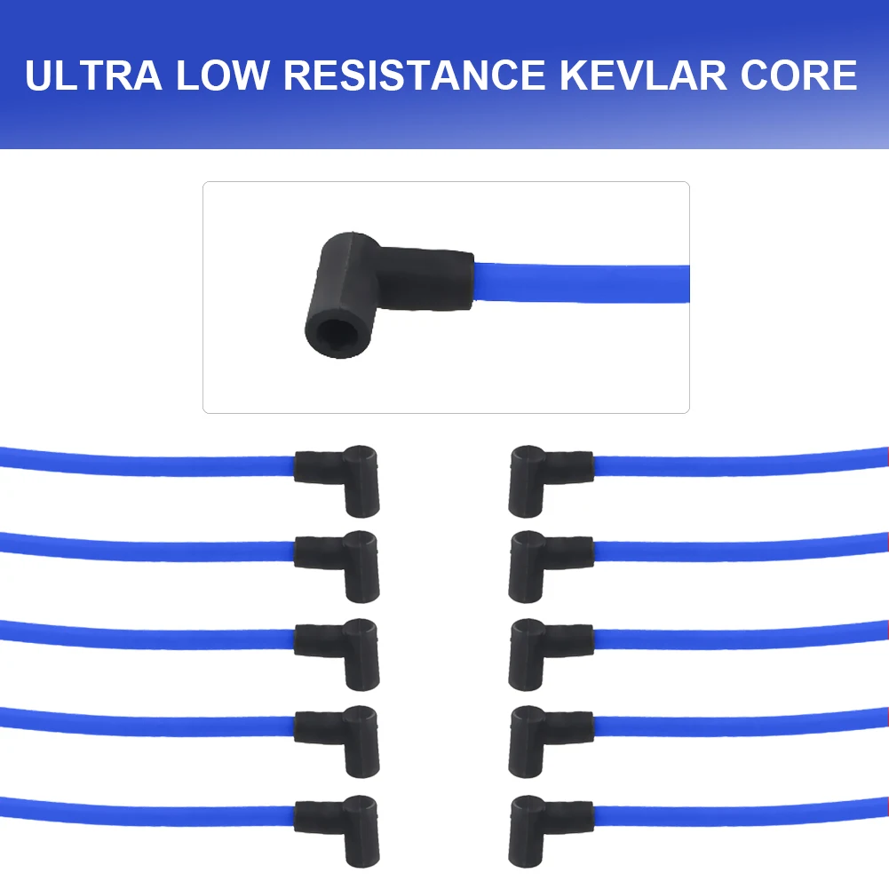 10.5mm Spark Plug Wires for Ford F-150 F150 Mustang 5.0L 5.8L SBF 302 289 Ignition Wires High Performance Blue