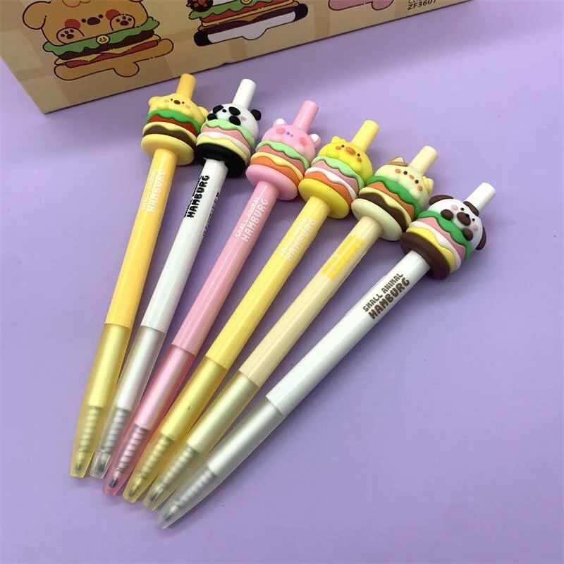 

18/36pcs Creative Hamburger Animal Press Gel Pen Cute 0.5mm Black Ink Signature Pens Stationery Gift School Writing Supplies