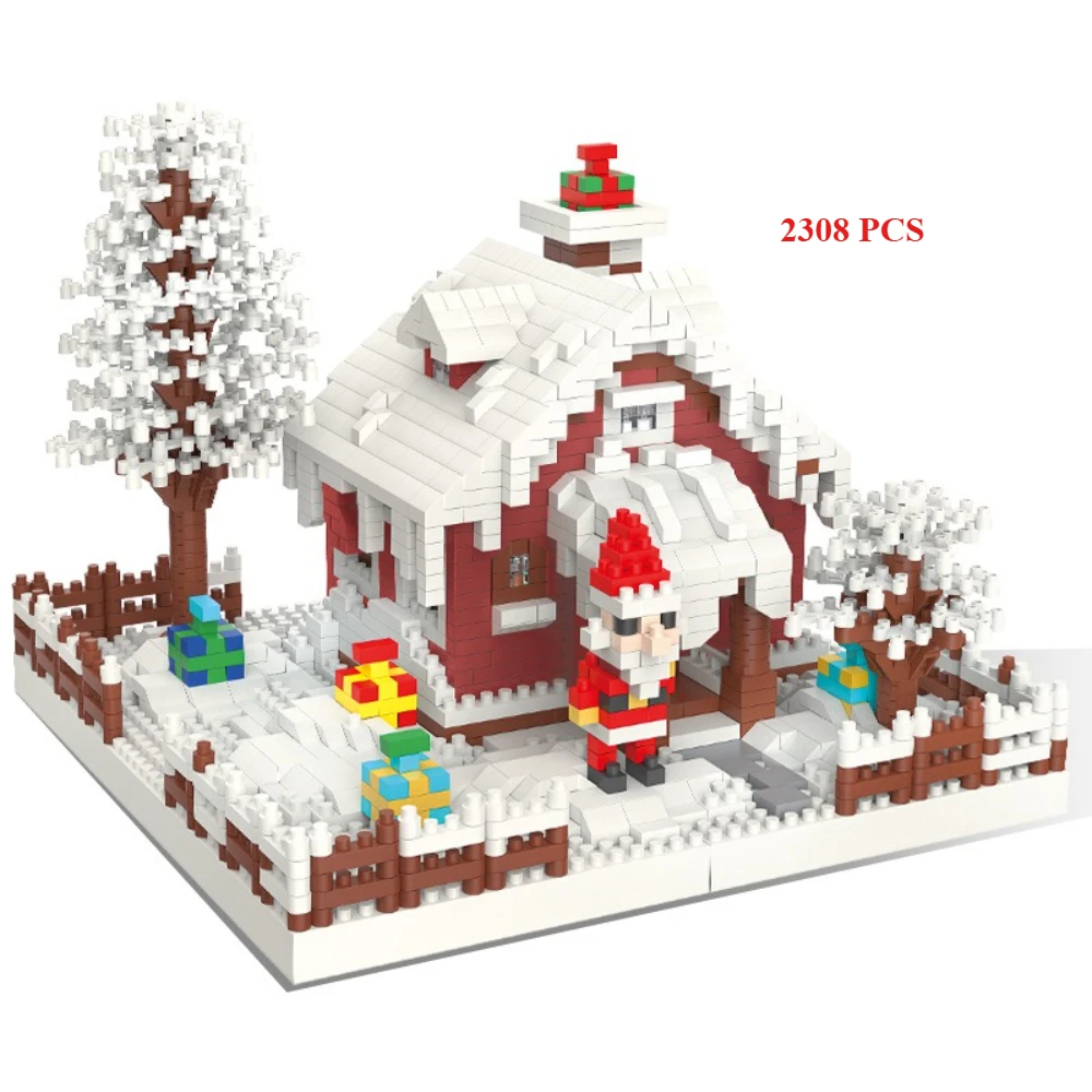 MOC Albero di Natale Babbo Natale Casa Building Blocks Set Inverno Neve Cortile Parco Capanna Architettura Giocattoli fai da te per i regali dei bambini