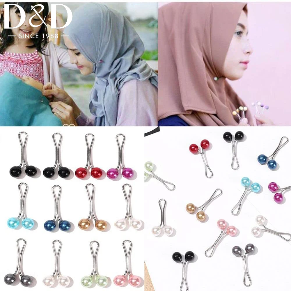 12Pcs/Set Multicolor Headscarf Pearl Pins Clips U Shape Hijab Scarf Lady Muslim Scarf Shawl Clips Scarf Accessories