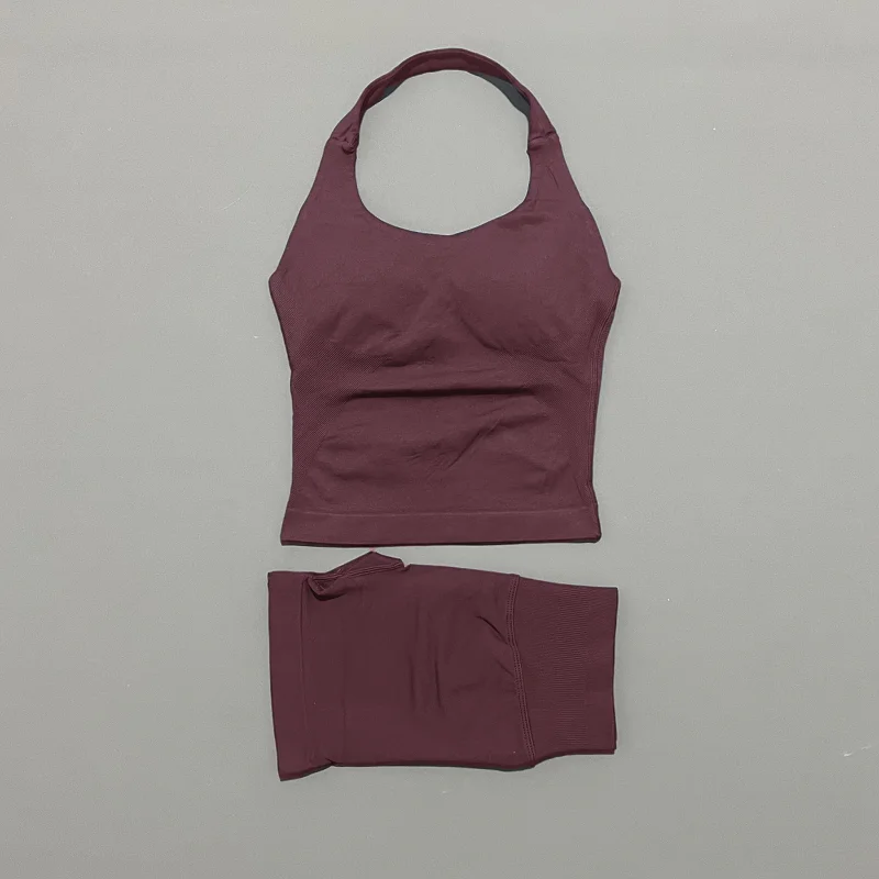 2-delige sportgymset voor dames, lange tanktop met bandjes, gevoerde yogakleding, naadloze sportshorts, fitness hardloop trainingspak