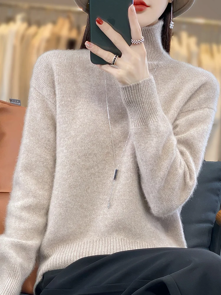 2026 Autumn/Winter Women's Merino Wool Turtleneck Knitted Pullover Solid Color Basic Version Fashionable Soft Long Sleeve Top 4