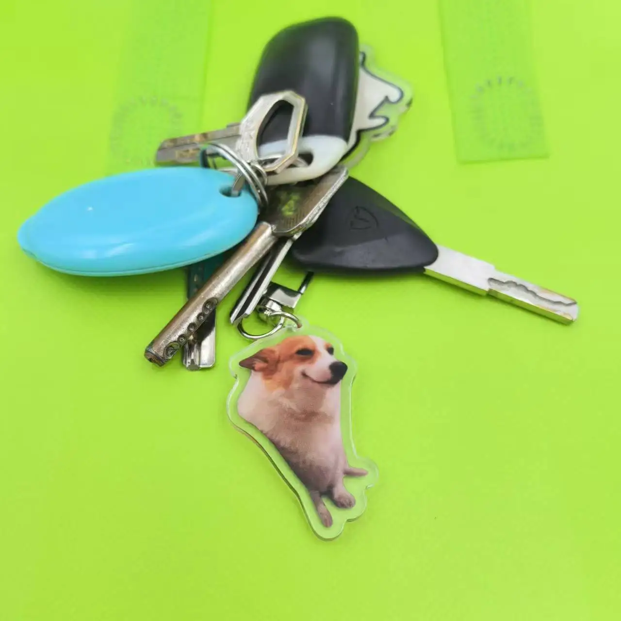 Silly Cat Key Chain, Kitten Sleeping Meme, Dog Laughing Meme, Screen Smiling Corgi Dog Meme Keychains Diy Pendant, Lovely Gift