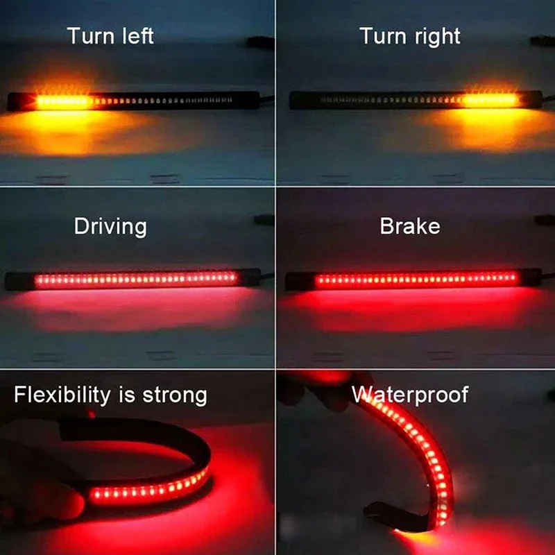 Motorcycle Dual Color LED Strip Position Tail Turn Signal Stop Brake Light Rear Side Universal Light Side Marker Warning Lamp