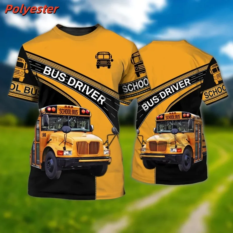 

3D Printed Bus Driver Uniform T-Shirt For Men School Bus Pattern Tees Summer Casual Loose Round Neck Tops Short Sleeve T Shirts
