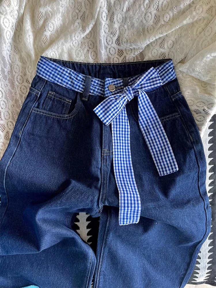

Retro Bow Tie Men's Jeans American Sle High Waist Straight Leg Pants Unique Design Sensation Floor-Length Pants Spring