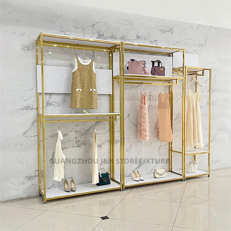 customized.Custom Metal Garment Rack Retail Boutique Floor Standing Display Rack Women Clothes Rack Clothing Store