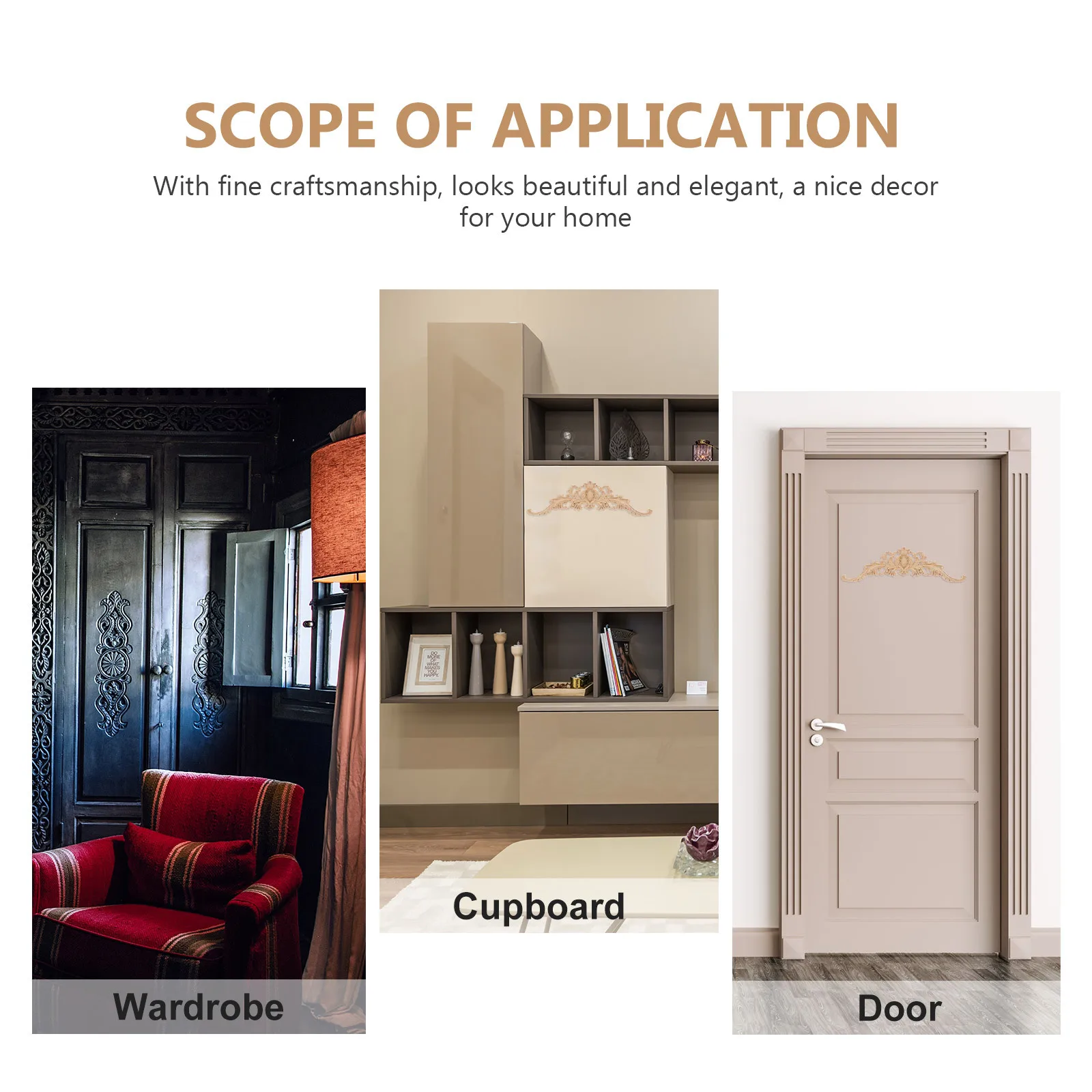 

2Pcs Wood Carved Onlay Applique DIY Wooden Decoration Furniture Corner Door Wall Cabinet Ornament DIY Wood Onlay