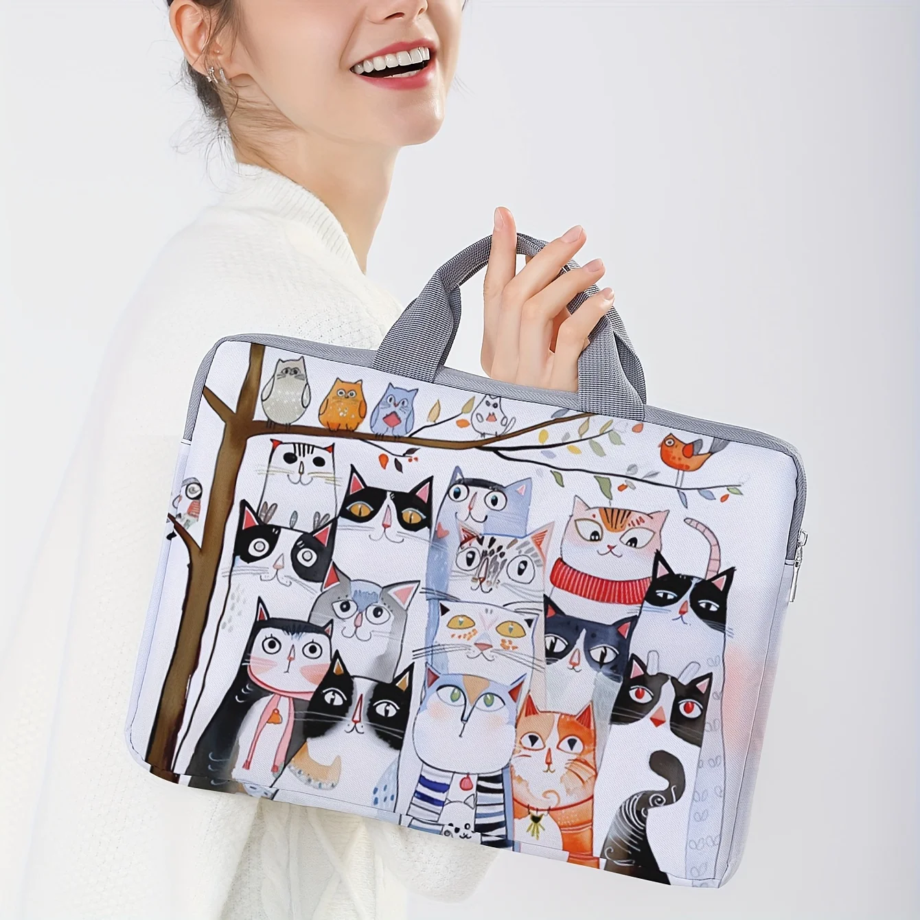 1-piece set, laptop bag with cat pattern printed on it, briefcase, suitable for 14 inch laptops, fixed laptop bag