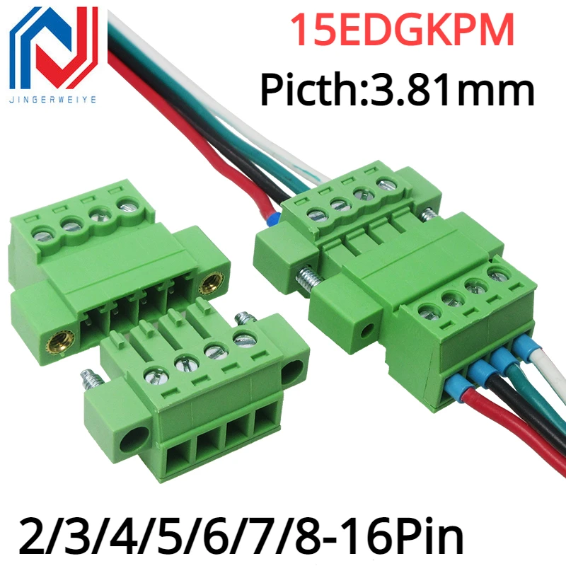 

2Sets 15EDGKPM 3.81mm 2/3/4/5/6/7/8/16Pin Right Angle Screw Terminal Block Connector 15EDG 3.81MM Pitch Plug + Pin Header Socket