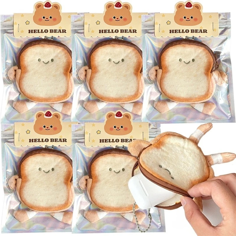 2025 nuevo llavero con monedero tostado de dibujos animados Kawaii, llavero con colgante de pan bonito, billetera para llavero, accesorios de moda, regalo para amigos