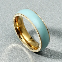 MANGOPIE 6mm 316L Stainless steel Ring for Men And Women Hot Movie Rings Center Cool Green Jade Color